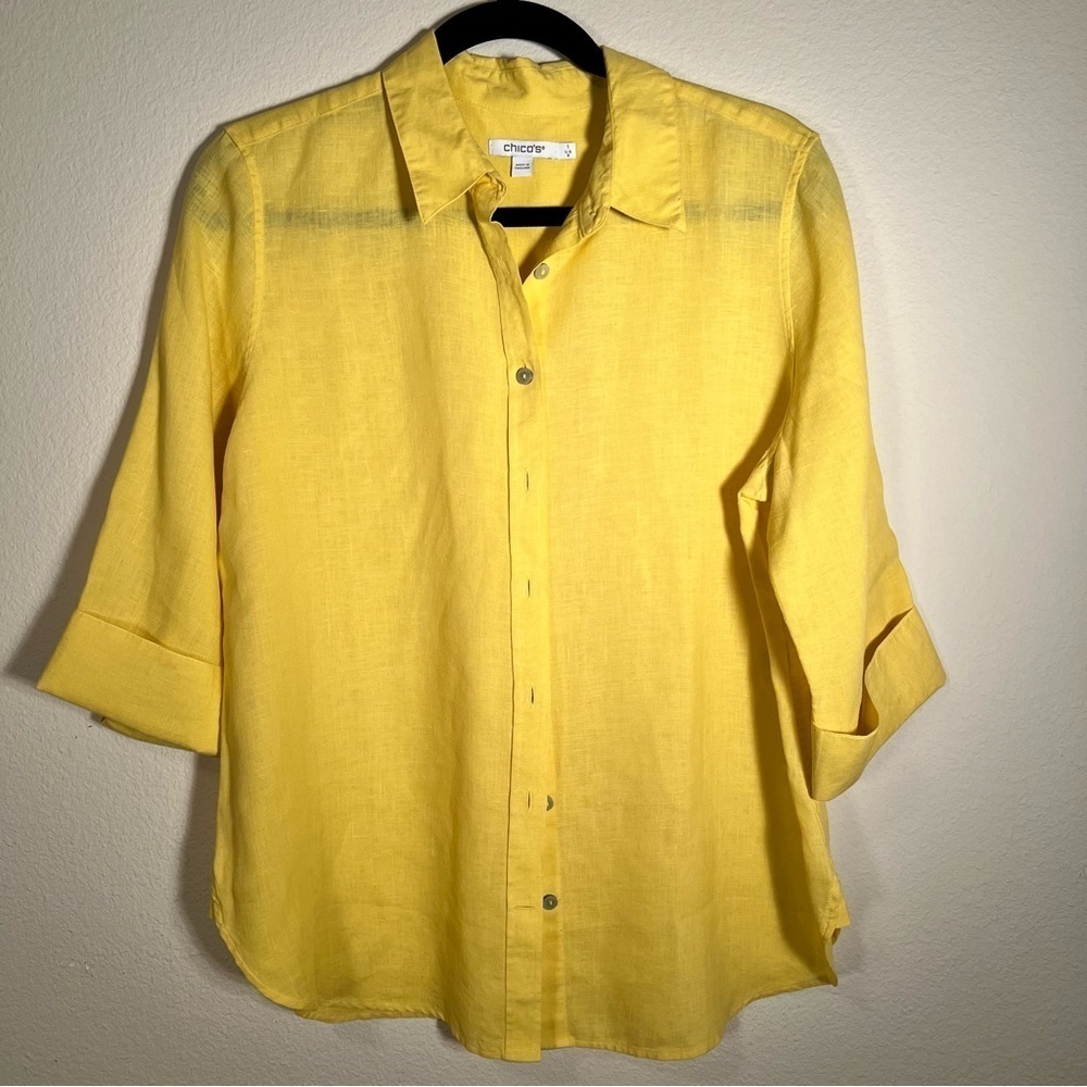 Chico's Yellow Button Down Shirt Size Medium - Picture 12 of 12